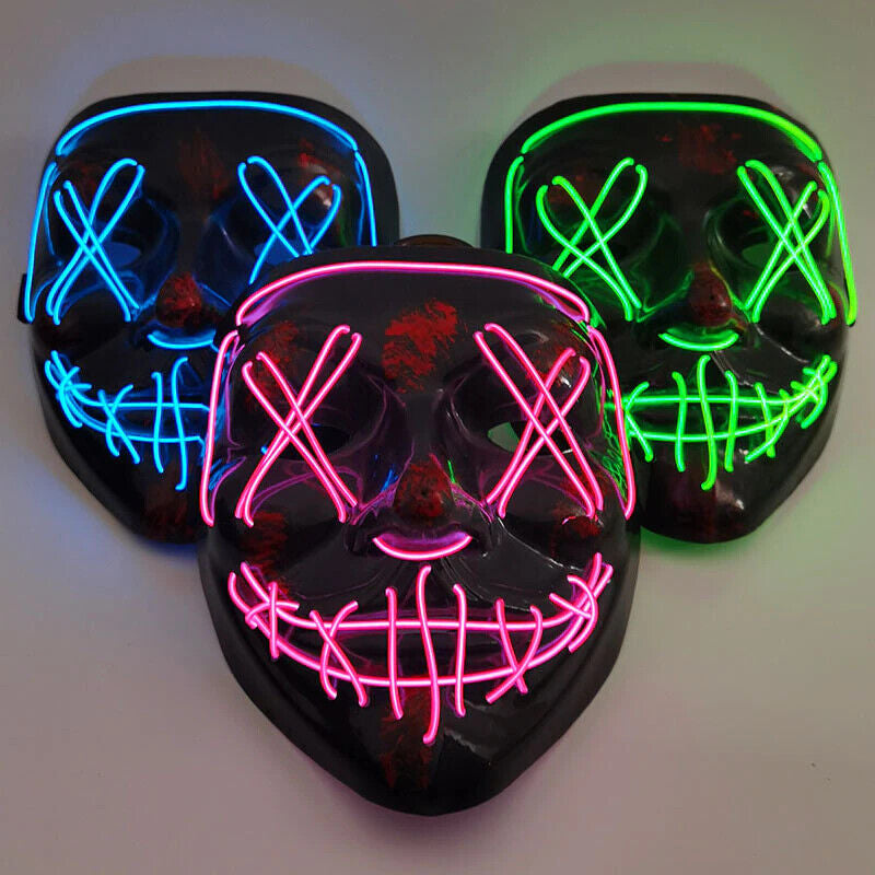 Halloween LED Mask Clubbing Light up Costume Rave Cosplay Party Purge 3 Modes