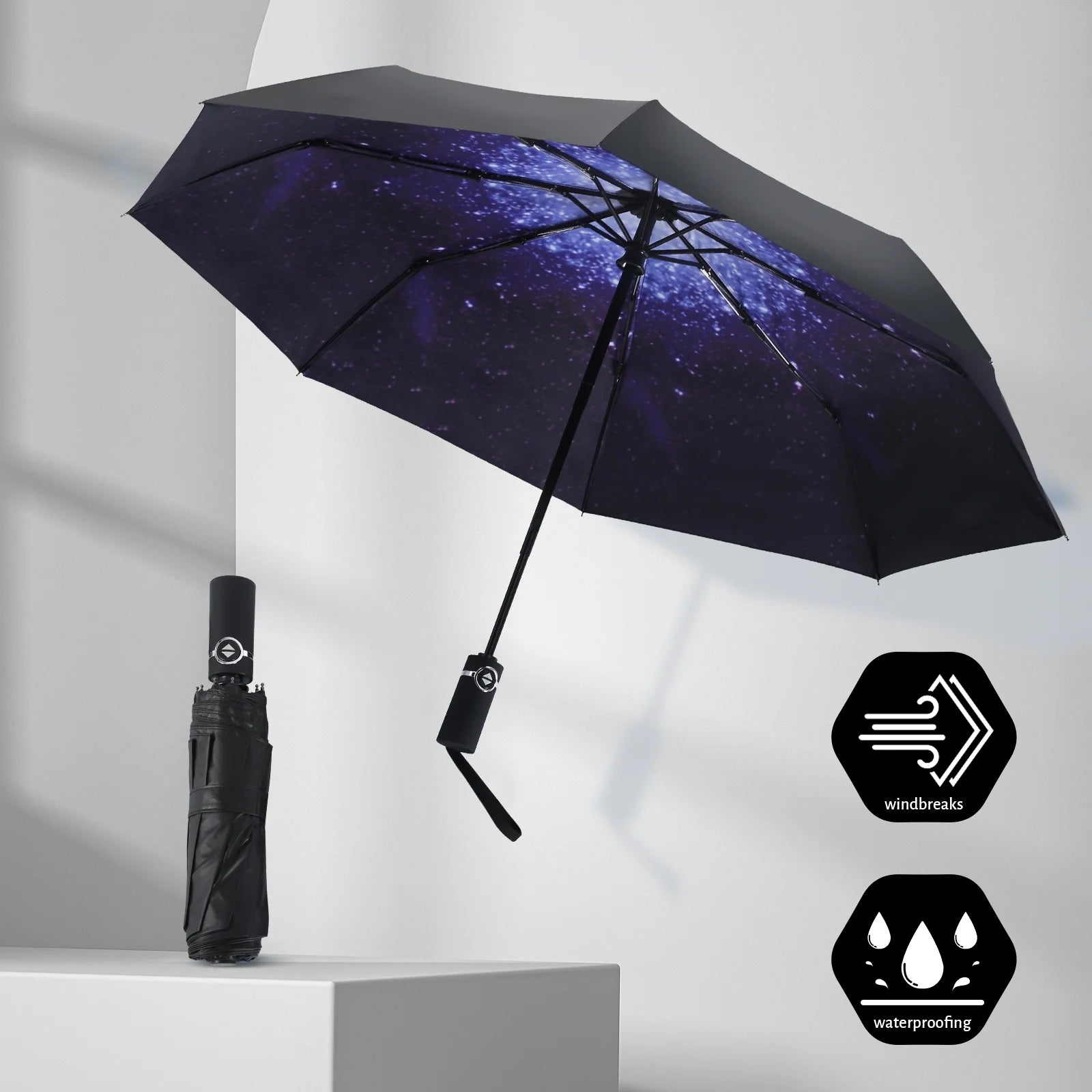 Travel Umbrellas for Rain Small Light Windproof Umbrella Automatic Folding Waterproof Umbrella Dual-Use Sun Umbrella (Star Print)