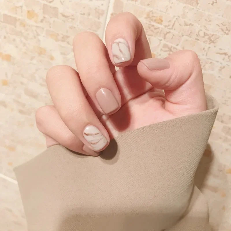 24Pcs Full Cover Transparent White French Press on Nails with Glue Sticker Artificial False